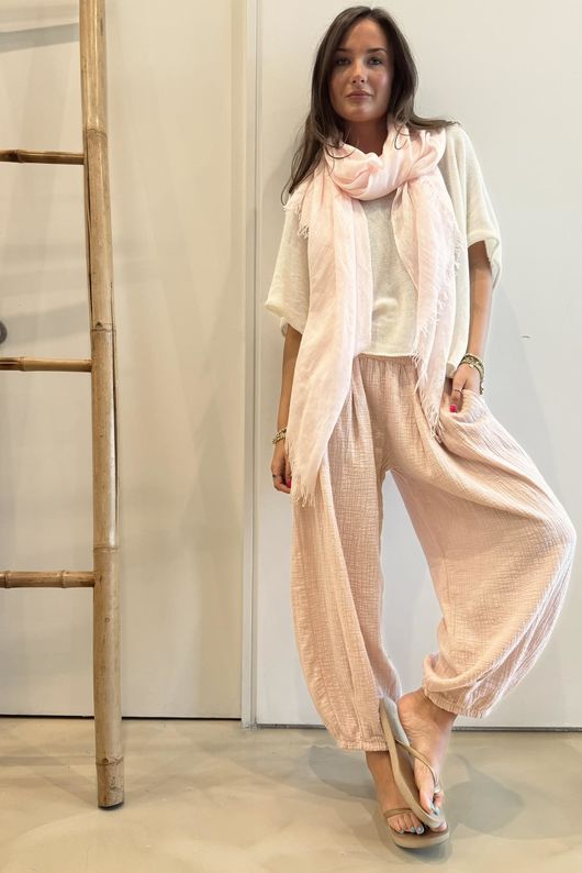 Annie Cushion Cotton Cuff Barrel Pant Antique Rose